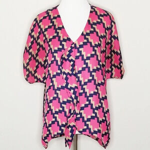 Cynthia Rowley Pink Geometric Print Blouse S
